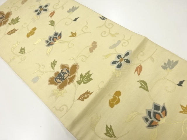 JAPANESE KIMONO / ANTIQUE FUKURO OBI / SILK / WOVEN FLOWER ARABESQUE
